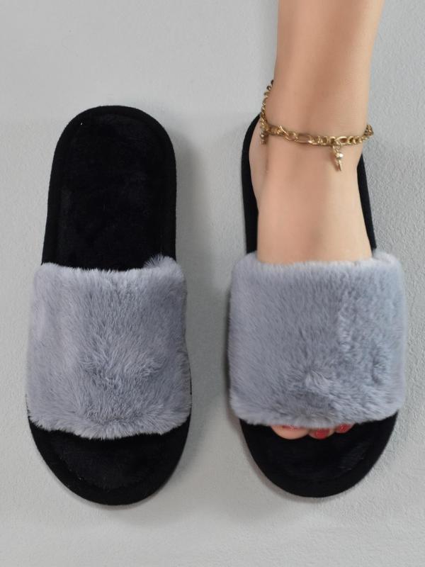 Women's 2024 Trendy Minimalist Casual Colorblock Fluffy Slippers for Home, Matching Warm & Cozy Soft Plush House Slippers for Fall & Winter, Female Going out Fuzzy Slippers, House Shoes