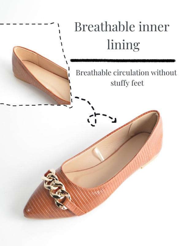 Women's 1 Pair Minimalist Temperament Flats, Chain Decorated Slip on Flats, Elegant Pointed Toe Thin Shoes for All Seasons