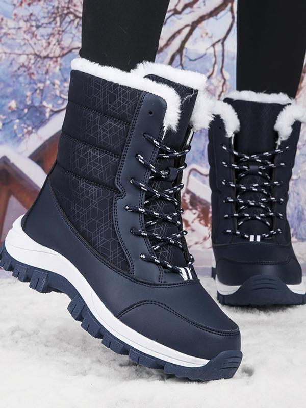 Women's Lace Up Mid-calf Snow Boots, 2024 New Style Casual Comfortable Non-slip Snow Boots for Winter, Female All-match Round Toe Shoes for Daily Wear