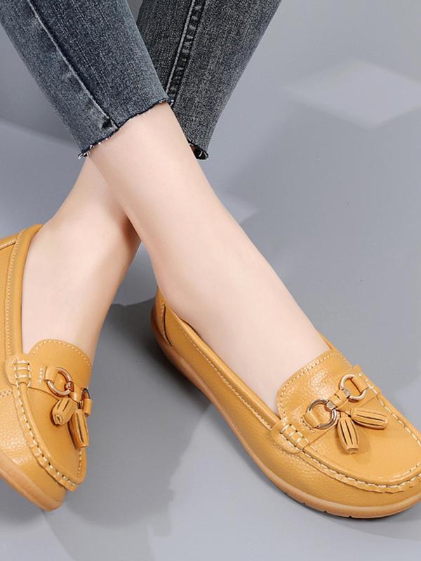 Women's 1 Pair Solid Color Round Toe Slip on Flats, Casual Comfortable Boat Shoes for Daily Life, Lightweight Breathable Shoes for Daily Wear, Perfect for Students and Outdoor