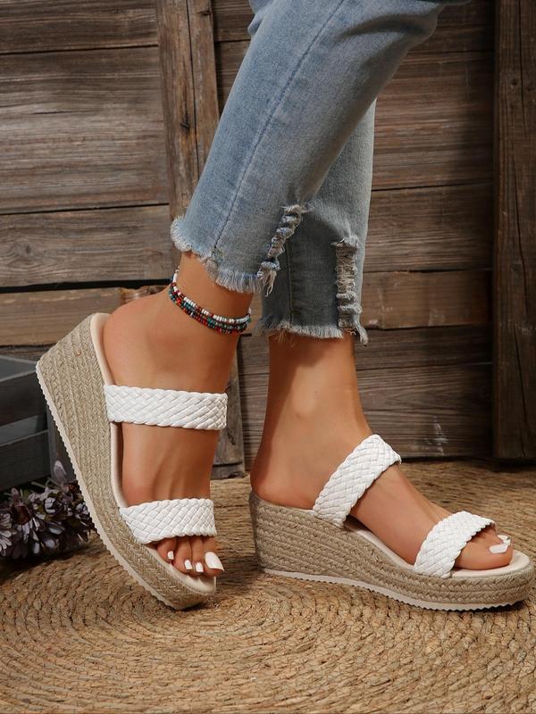 Summer Outfits 2024 Woven Strap Platform Sandals, Comfort High Heels Wedges Formal, Beach Platform Heels Sandals, Breathable Non-slip Mules Shoes