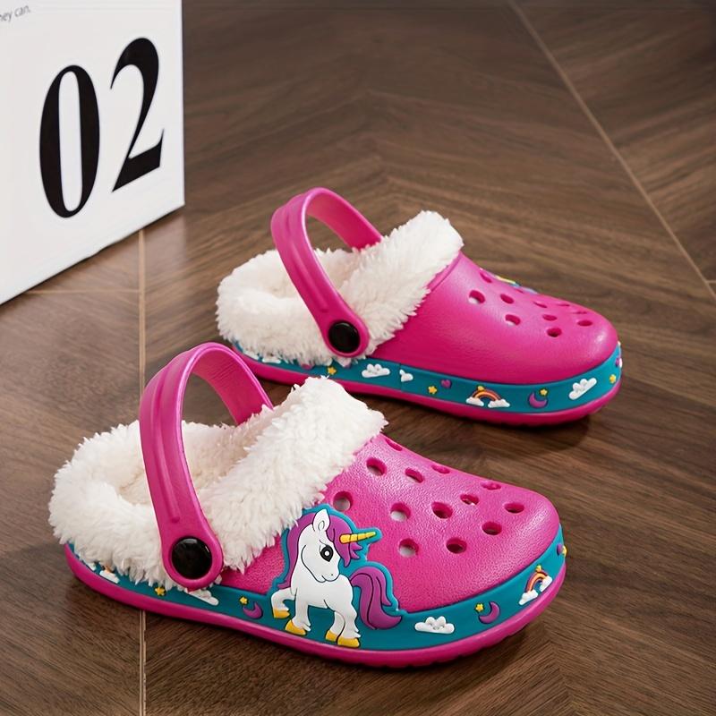 Cute Cartoon plus Wool House Shoes Boys, Comfortable and Warm Clogs Set in Indoor Home, Autumn and Winter