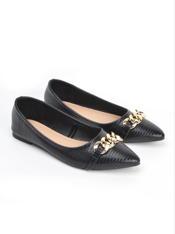 Women's 1 Pair Minimalist Temperament Flats, Chain Decorated Slip on Flats, Elegant Pointed Toe Thin Shoes for All Seasons