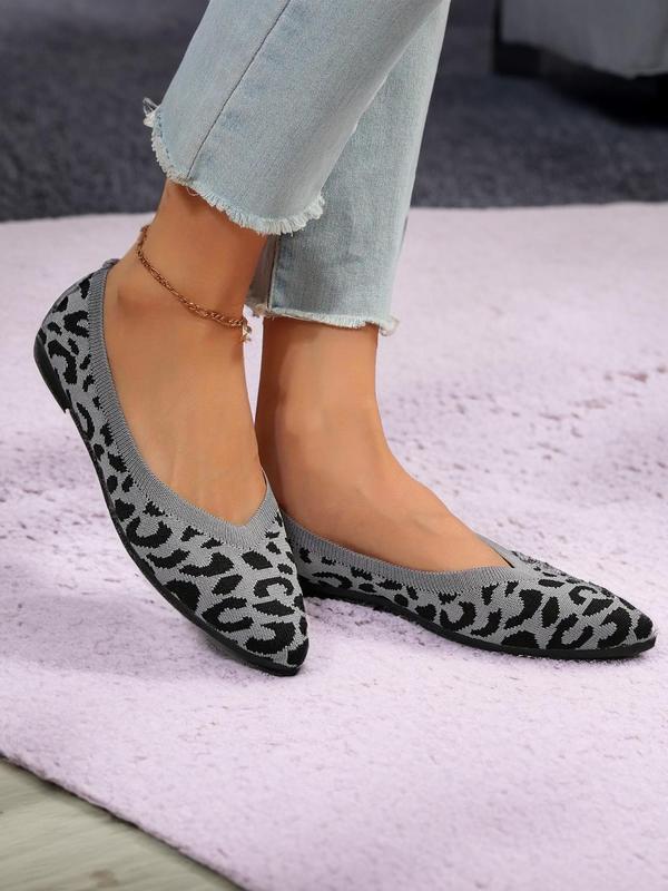 Women's Fashion Leopard Print Slip on Ballet Flats, Casual Comfortable Pointed Toe Flat Shoes for Daily Wear, Lightweight Breathable Shoes for Women & Girls