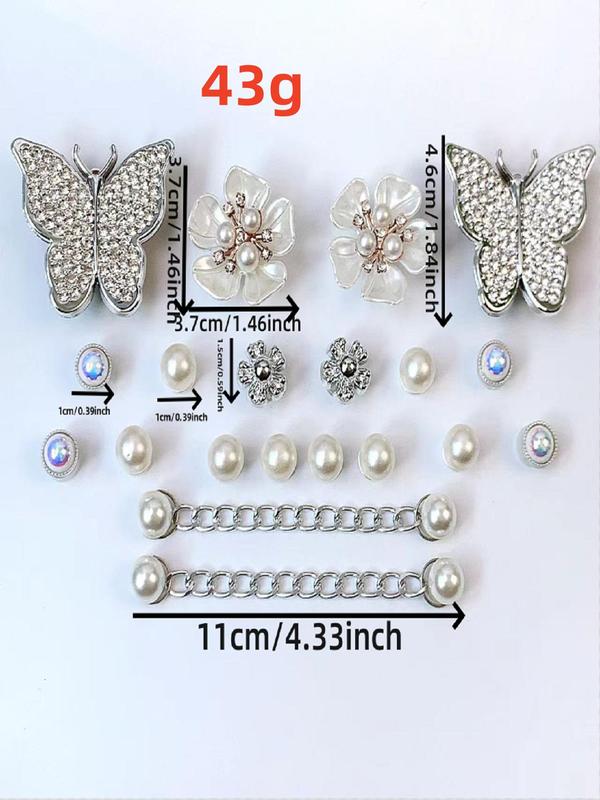 Fashionable Flower & Butterfly Design Shoe Charms, Cute Faux Pearl Decor Shoe Charms for Women's Clogs, Elegant Shoes Decorations for Birthday Gift