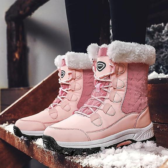 Womens Winter Snow Boots Warm Fur Lined Anti Slip Waterproof Ankle Boots Mid Calf