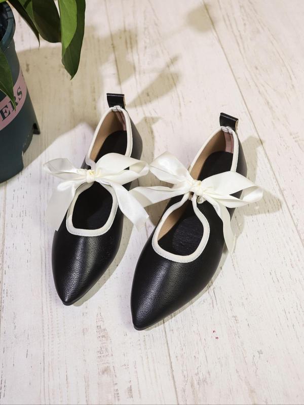 Women's Bow Decorated Slip on Loafers, Casual Pointed Toe Flat Shoes for Daily Wear, Lightweight Breathable Comfortable Shoes for Women & Girls