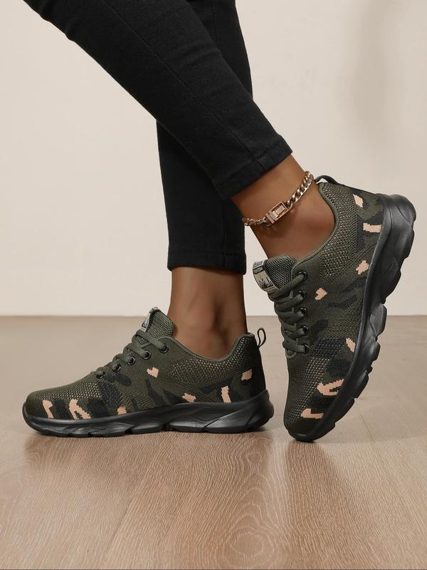 Fashionable Camo Print Lace Up Low Top Sneakers, Casual Comfortable Breathable Letter Design Sports Running Shoes, All-match Basic Shoes for Women