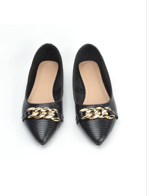 Women's 1 Pair Minimalist Temperament Flats, Chain Decorated Slip on Flats, Elegant Pointed Toe Thin Shoes for All Seasons