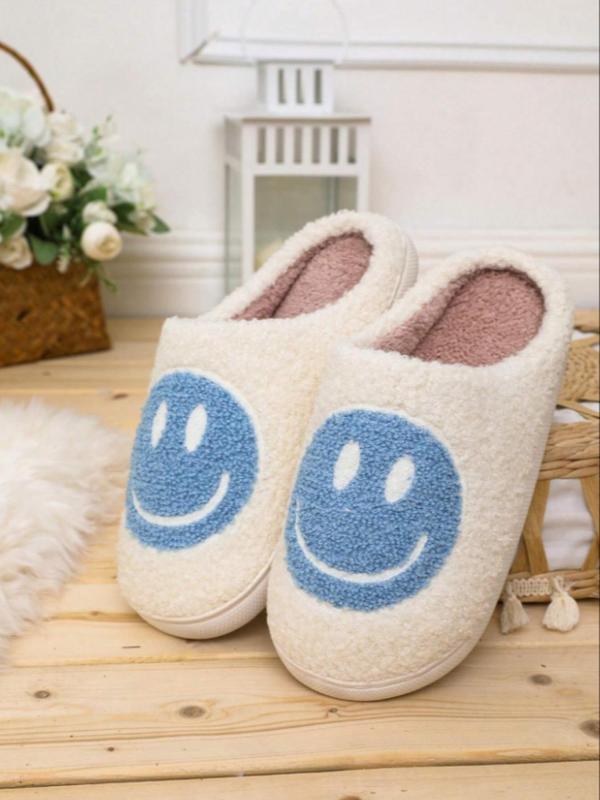 Women's Cute Cartoon Smile Face Design Plush Slippers, Casual Soft Comfortable Home Slippers, Warm Slippers for Indoor & Outdoor Use for Fall & Winter,  House Slippers