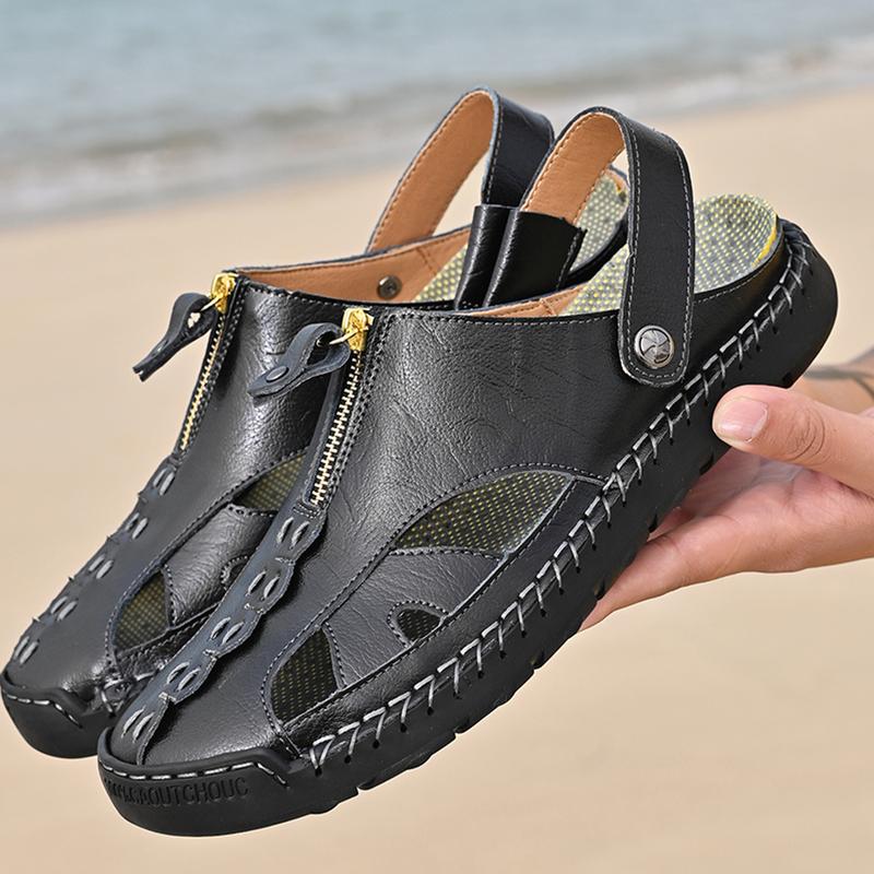 Men's Casual Sandals Slippers Outdoor Leather Closed Toe Beach Shoes