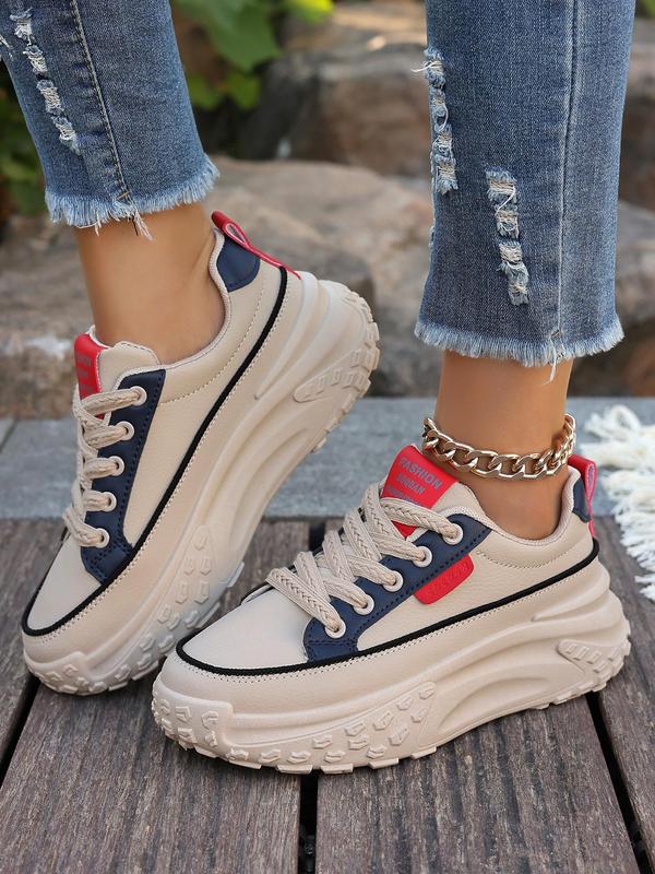 Women's Fashionable Lace Up Low Top Chunky Casual Sneakers, Casual Comfortable Sports Shoes for Daily Wear, Perfect for Students and Outdoor Sports