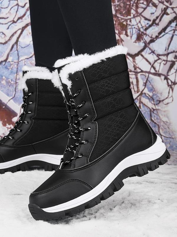 Women's Lace Up Mid-calf Snow Boots, 2024 New Style Casual Comfortable Non-slip Snow Boots for Winter, Female All-match Round Toe Shoes for Daily Wear