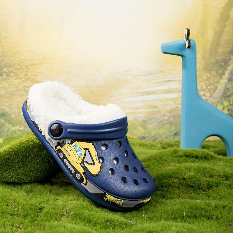 Cute Cartoon plus Wool House Shoes Boys, Comfortable and Warm Clogs Set in Indoor Home, Autumn and Winter