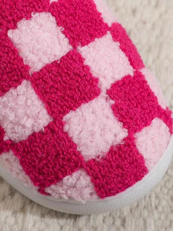 Women's Checkerboard Pattern Plush Slippers, Casual Soft Comfortable Home Slippers, Warm Slippers for Indoor & Outdoor Use for Fall & Winter