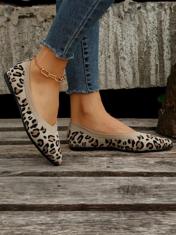 Women's Fashion Leopard Print Slip on Ballet Flats, Casual Comfortable Pointed Toe Flat Shoes for Daily Wear, Lightweight Breathable Shoes for Women & Girls