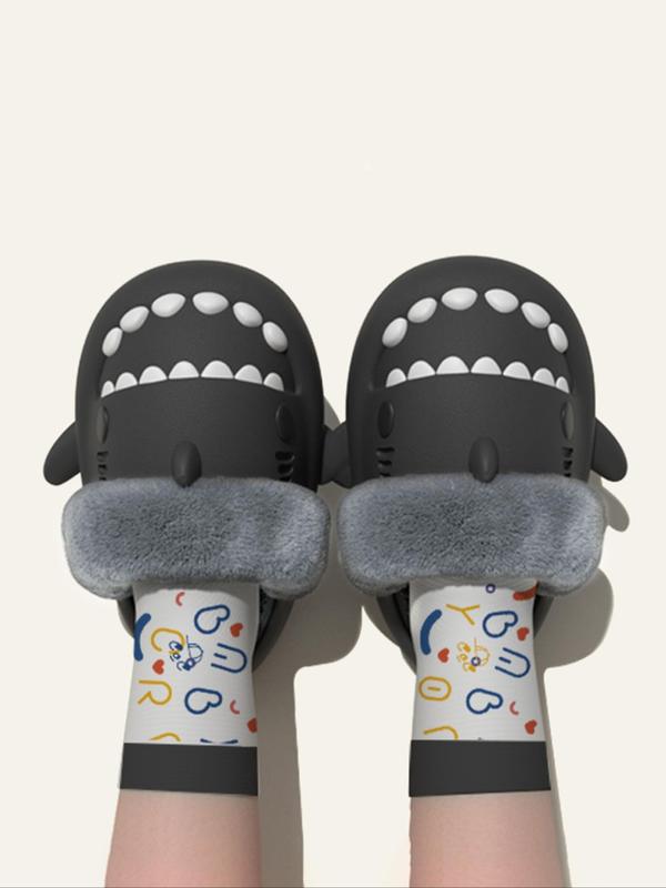 Cute Shark Design Plush Slippers, Casual Soft Comfortable Home Slippers, Warm Slippers for Indoor & Outdoor Use for Fall & Winter