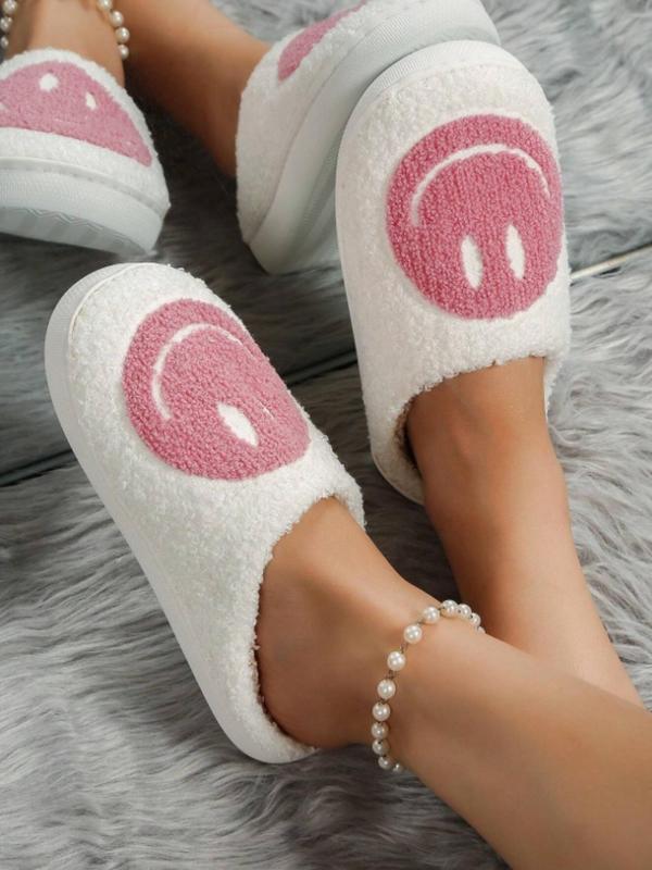 Women's Cute Cartoon Smile Face Design Plush Slippers, Casual Soft Comfortable Home Slippers, Warm Slippers for Indoor & Outdoor Use for Fall & Winter,  House Slippers