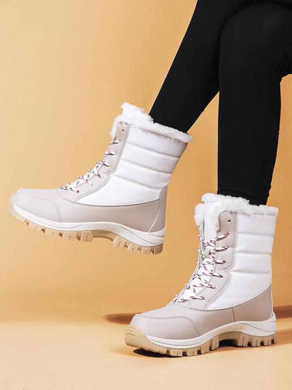 Women's Lace Up Mid-calf Snow Boots, 2024 New Style Casual Comfortable Non-slip Snow Boots for Winter, Female All-match Round Toe Shoes for Daily Wear