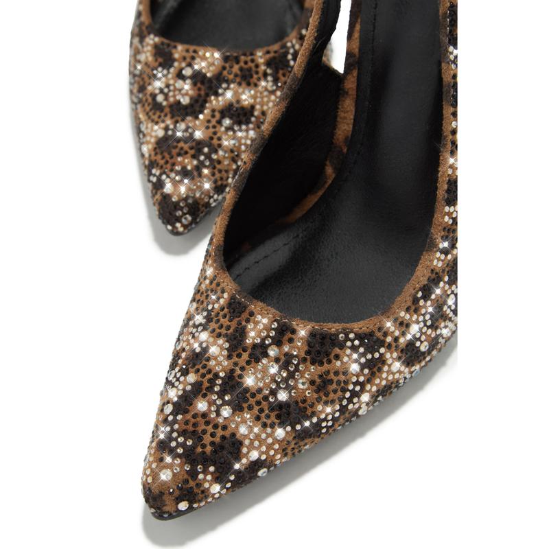 Carys Embellished Slingback Pump Heels - Leopard