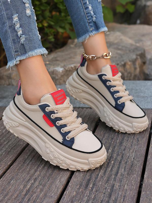 Women's Fashionable Lace Up Low Top Chunky Casual Sneakers, Casual Comfortable Sports Shoes for Daily Wear, Perfect for Students and Outdoor Sports