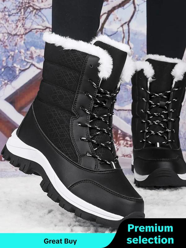 Women's Lace Up Mid-calf Snow Boots, 2024 New Style Casual Comfortable Non-slip Snow Boots for Winter, Female All-match Round Toe Shoes for Daily Wear