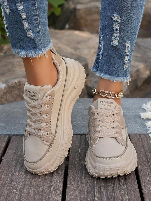 Women's Fashionable Lace Up Low Top Chunky Casual Sneakers, Casual Comfortable Sports Shoes for Daily Wear, Perfect for Students and Outdoor Sports