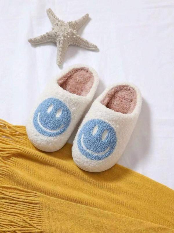 Women's Cute Cartoon Smile Face Design Plush Slippers, Casual Soft Comfortable Home Slippers, Warm Slippers for Indoor & Outdoor Use for Fall & Winter,  House Slippers