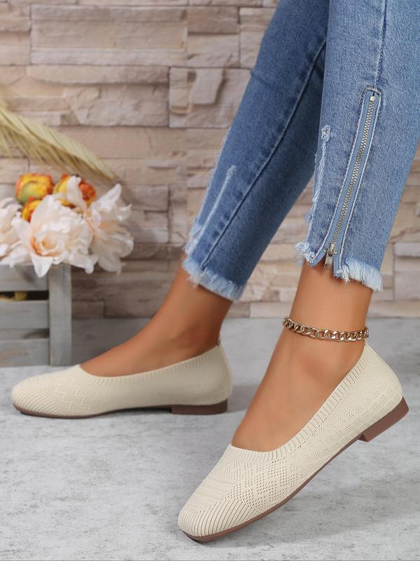 Women's Solid Color Square Toe Woven Slip on Flats, Casual Comfortable Home Shoes for Daily Wear, All Match Flats for Outdoor