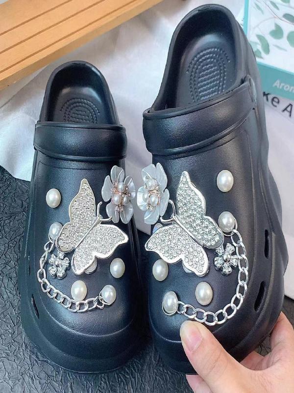 Fashionable Flower & Butterfly Design Shoe Charms, Cute Faux Pearl Decor Shoe Charms for Women's Clogs, Elegant Shoes Decorations for Birthday Gift