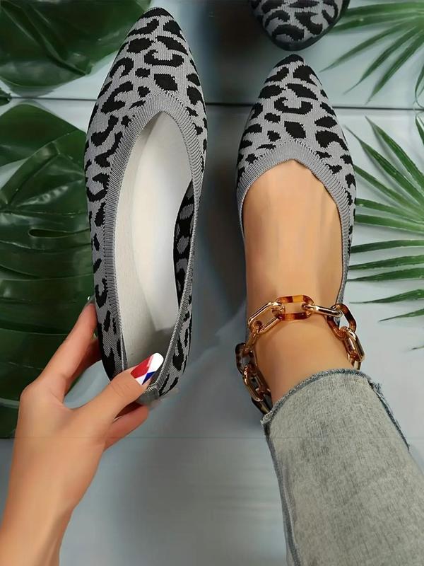 Women's Fashion Leopard Print Slip on Ballet Flats, Casual Comfortable Pointed Toe Flat Shoes for Daily Wear, Lightweight Breathable Shoes for Women & Girls