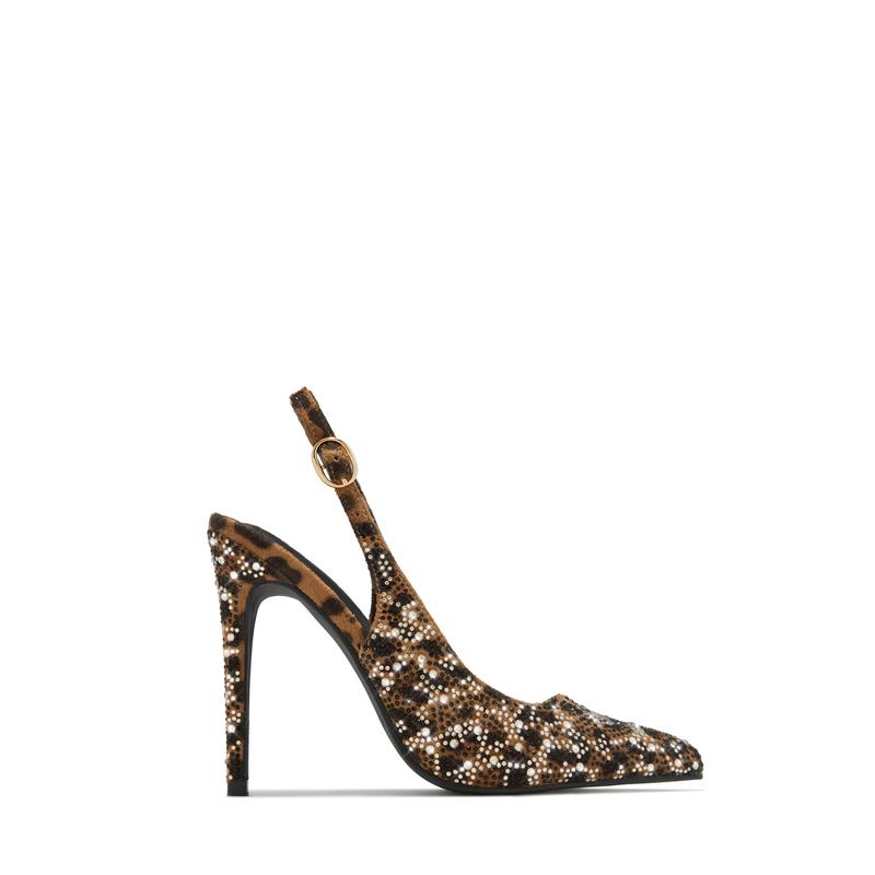 Carys Embellished Slingback Pump Heels - Leopard