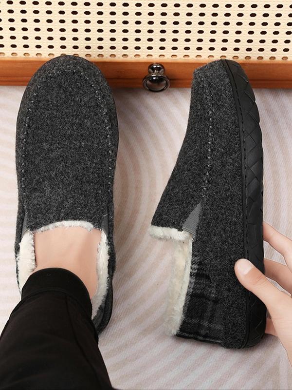 Men's Casual Solid Color Plush Lining Slippers, Non-slip Warm Slippers for Indoor & Outdoor Wear, Fluffy House Shoes for Fall & Winter