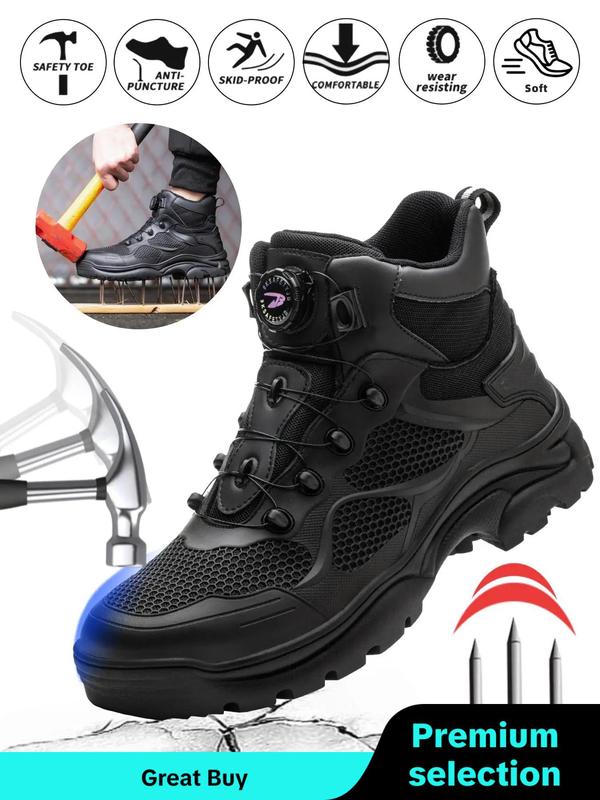 Men's Fashionable Lace Up Front High Top Safety Shoes, Casual Comfortable Breathable Anti-smashing and Anti-puncture Shoes, Work Shoes for Men Non Slip Work Shoes