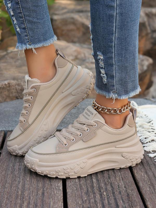 Women's Fashionable Lace Up Low Top Chunky Casual Sneakers, Casual Comfortable Sports Shoes for Daily Wear, Perfect for Students and Outdoor Sports