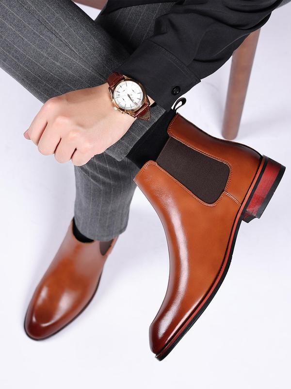 Men's Business Formal PU Leather Chelsea Boots, Classic Retro Boots for Work Office, Male All-match Boots for Daily Wear