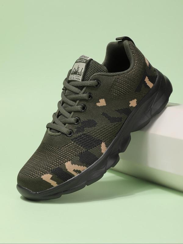 Fashionable Camo Print Lace Up Low Top Sneakers, Casual Comfortable Breathable Letter Design Sports Running Shoes, All-match Basic Shoes for Women