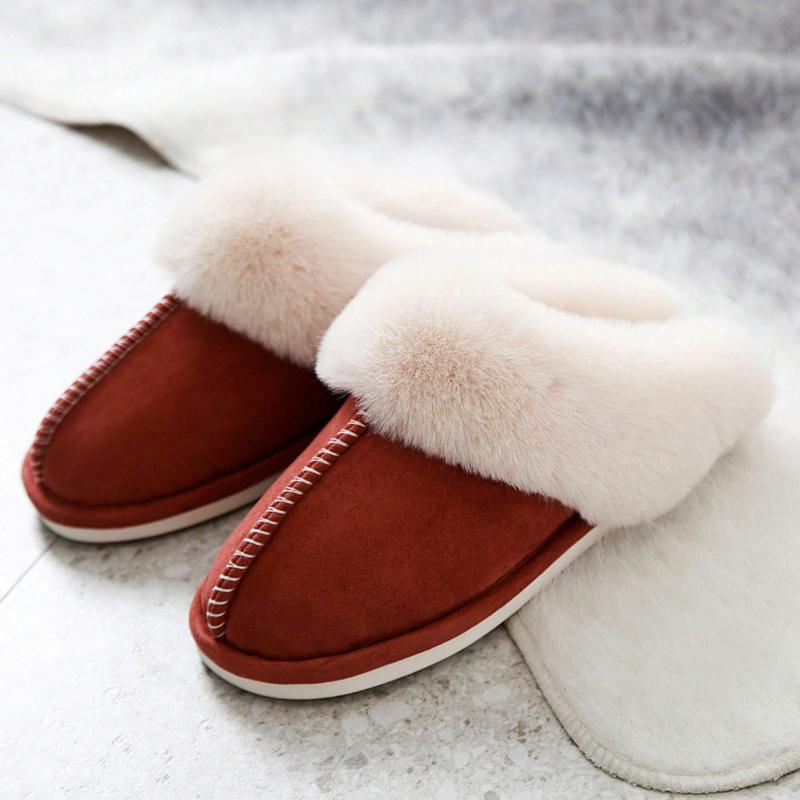 Warm Women's Plush Fleece-Lined Slip-On Moccasin with Fluffy Detail - Non-Slip Winter Home Slippers on Flat Platform Sole indoor  shoes Soft Anti-Skid