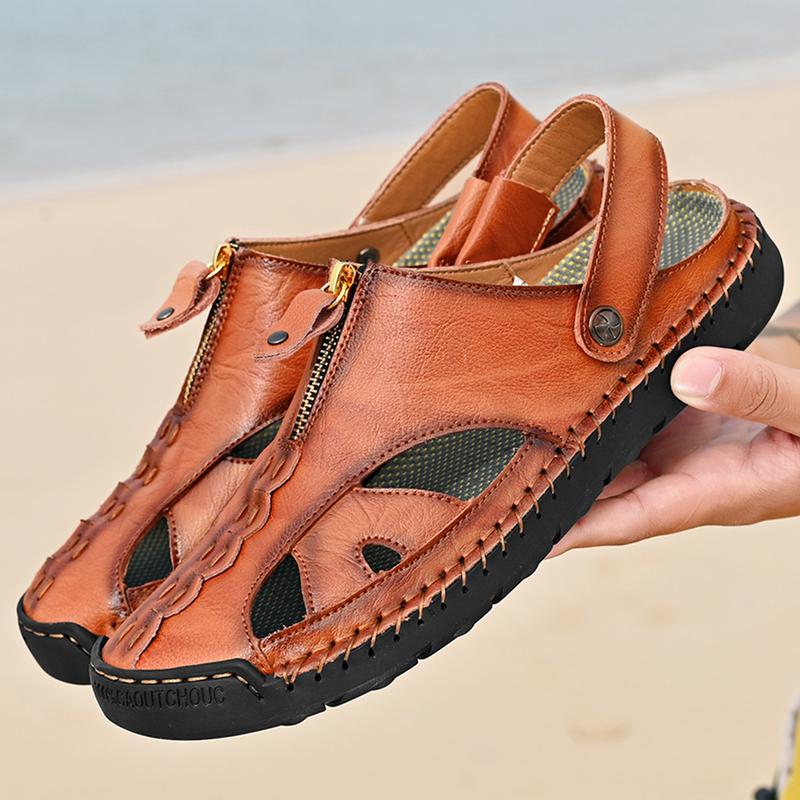 Men's Casual Sandals Slippers Outdoor Leather Closed Toe Beach Shoes