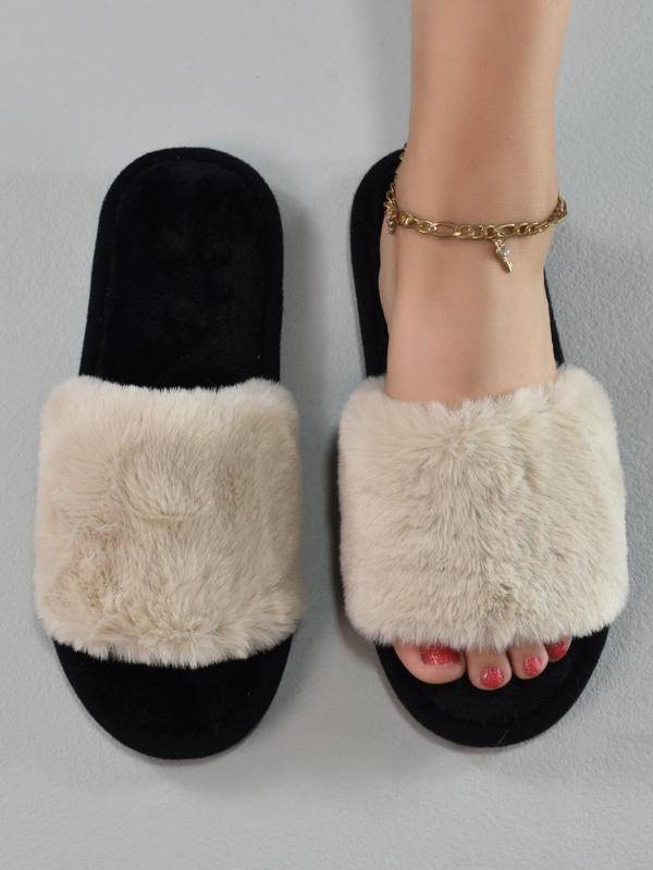 Women's 2024 Trendy Minimalist Casual Colorblock Fluffy Slippers for Home, Matching Warm & Cozy Soft Plush House Slippers for Fall & Winter, Female Going out Fuzzy Slippers, House Shoes