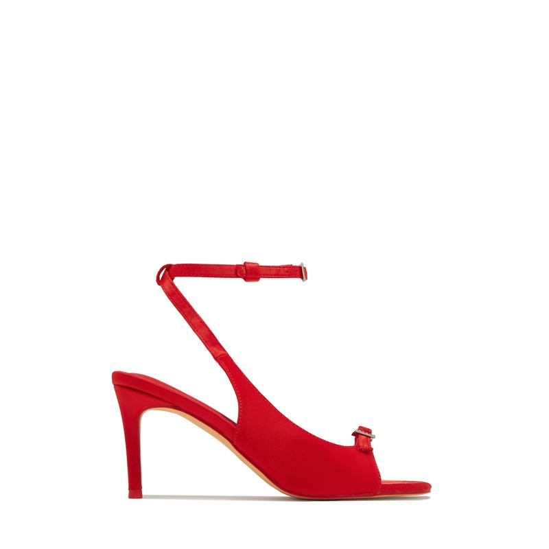 Ella Peep Toe Single Sole Heels - Red