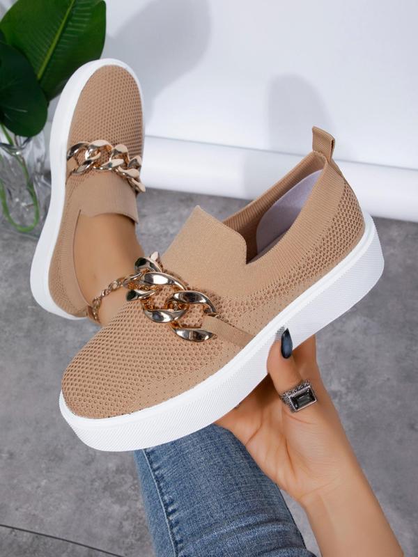 Women's Fashionable Chain Decorated Slip on Mesh Breathable Sneakers, Casual Comfortable Low Top Shoes for Daily Wear, Female All-match Round Toe Shoes for Spring & Fall