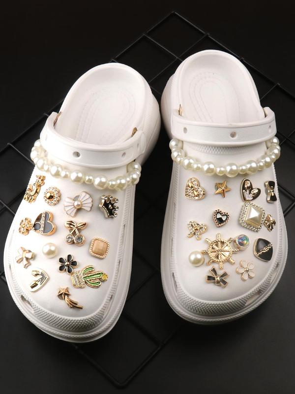 Women's Rhinestone Clogs Decoration, Colorful Heart & Flower & Rabbit & Deer & Cactus Shaped Shoes Charms, Cute Faux Pearl Decorated DIY Jewelry for Clogs