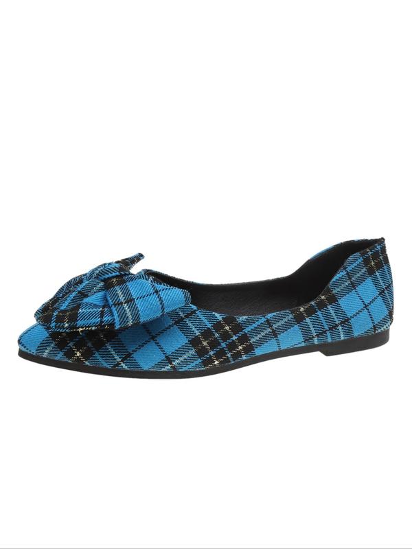 Women's Fashionable Tartan Pattern Bowknot Design Flat Shoes, Casual Comfortable Pointed Toe Slip on Shoes for Daily Wear, All-match Commuter Shoes for Women