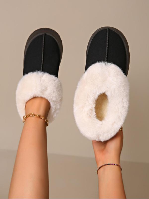 Women's Solid Color Fluffy Plush Slippers, Casual Comfortable Thick Sole Slippers for Indoor & Outdoor Wear, Fluffy Winter House Shoes for Women & Girls