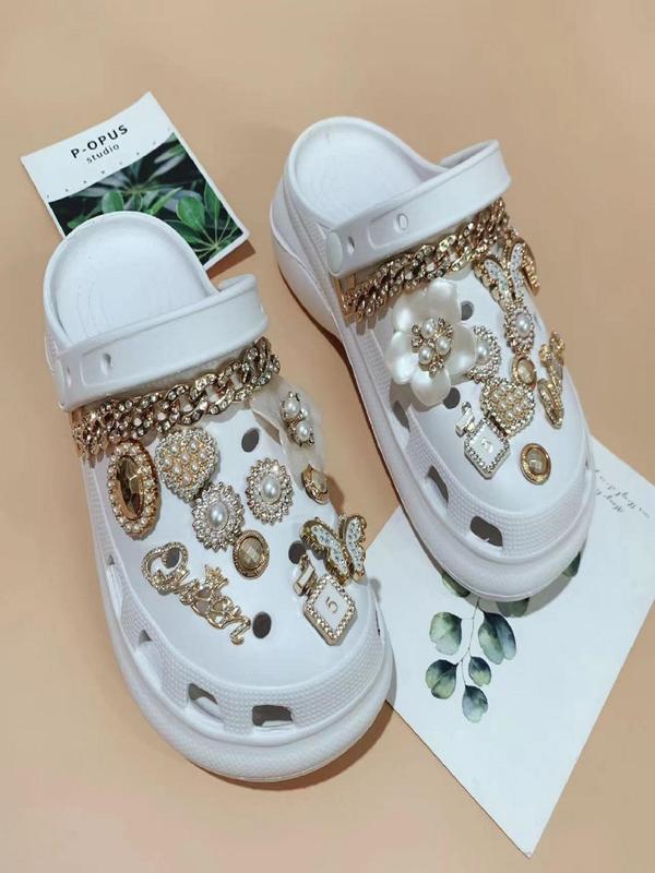 Elegant Rhinestone & Faux Pearl Decorated Shoes Decorations, 22pcs set Exquisite Flower & Butterfly & Heart Design Shoes Charms, Trendy Shoes Accessories for Clogs