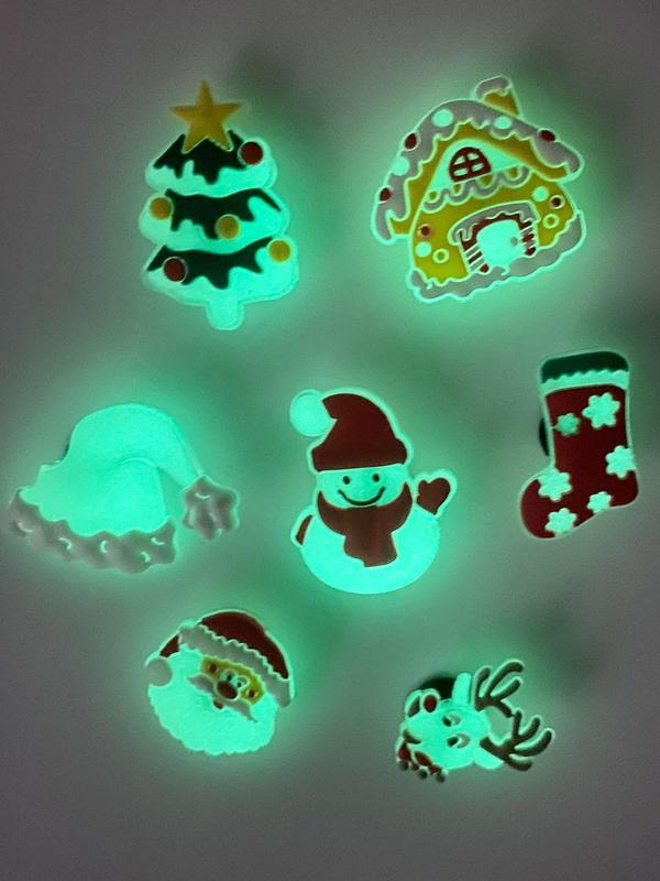 Cute Cartoon Glow in The Dark Christmas Themed Shoe Decoration Charms, Christmas Themed Shoe Accessories, DIY Shoe Decoration for Birthday, Valentine's Day, Christmas