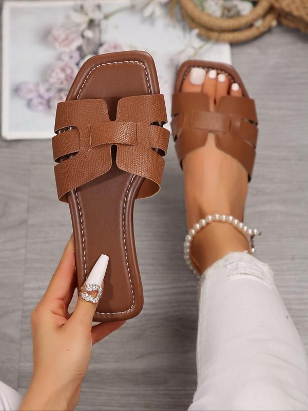 Women's Fashionable Plain PU Leather Slip on Sandals, Casual Versatile Flat Sandals for Daily Wear, Lightweight Breathable Comfortable Shoes for Daily Wear, Perfect for Students and Outdoor, Slippers for Women