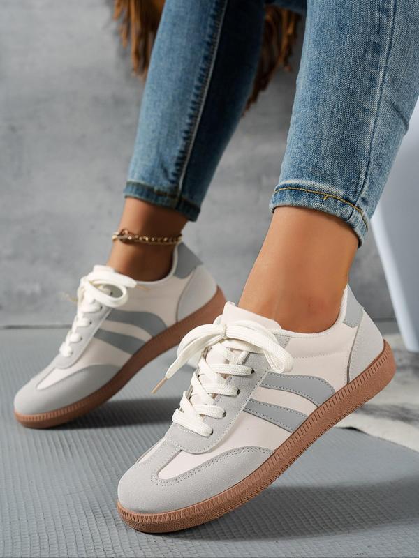 Women's Fashionable Patchwork Lace Up Skate Shoes, Casual Comfortable Round Toe Sports Shoes for Daily Wear, Female All-match Basic Shoes for Daily Wear