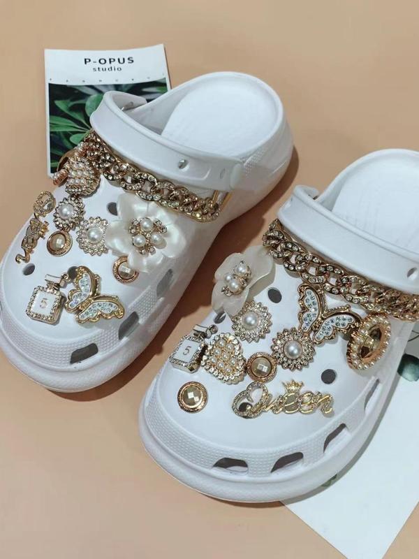 Elegant Rhinestone & Faux Pearl Decorated Shoes Decorations, 22pcs set Exquisite Flower & Butterfly & Heart Design Shoes Charms, Trendy Shoes Accessories for Clogs